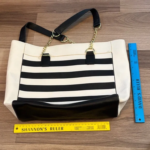 Betsey Johnson Cream and Black Striped Tote with Palm Tree Accents - Picture 5 of 6
